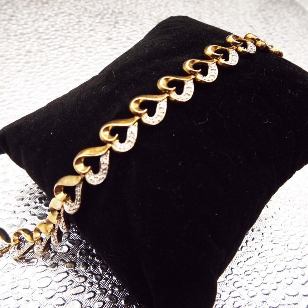 ESTATE GOLD CLAD AND STERLING SILVER HEART LINK BRACELET 12